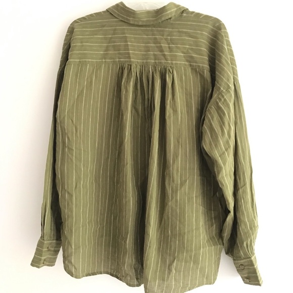 Free People | Boardwalk Lace Popover Linen Top Womens M Green Long Sleeves - Picture 5 of 11